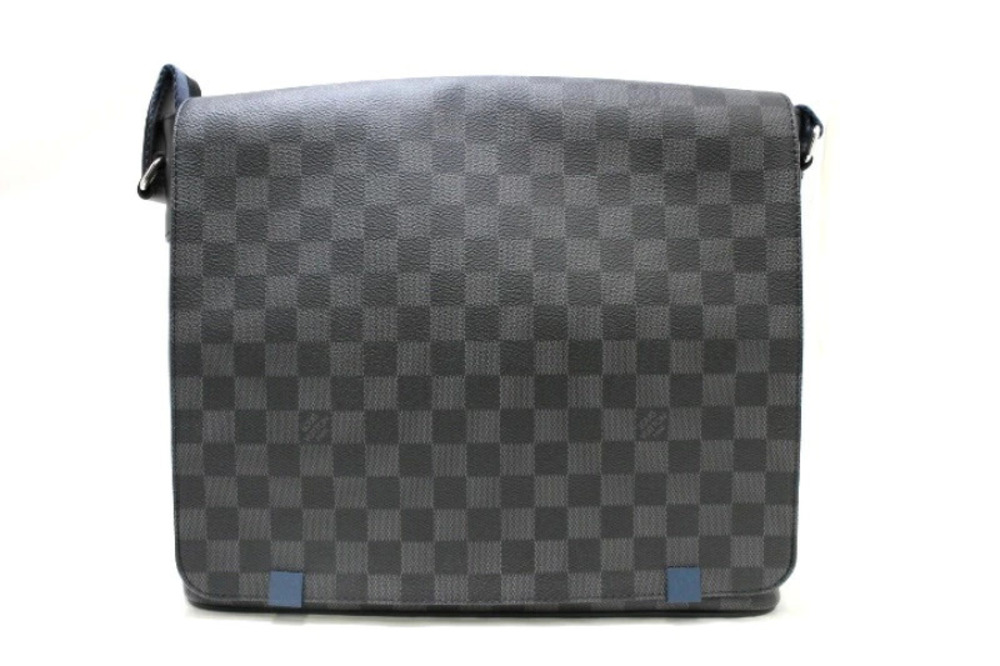 LOUIS VUITTON Shoulder Bag District NM Damier Graphite Black Blue